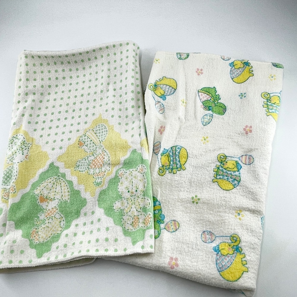 Baby Care Receiving Blanket Set 2 Pack Vintage Teddy Bear Elephant 30x40 Cotton